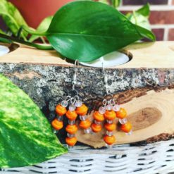 Jewelry:  Orange wood bead dangle earrings